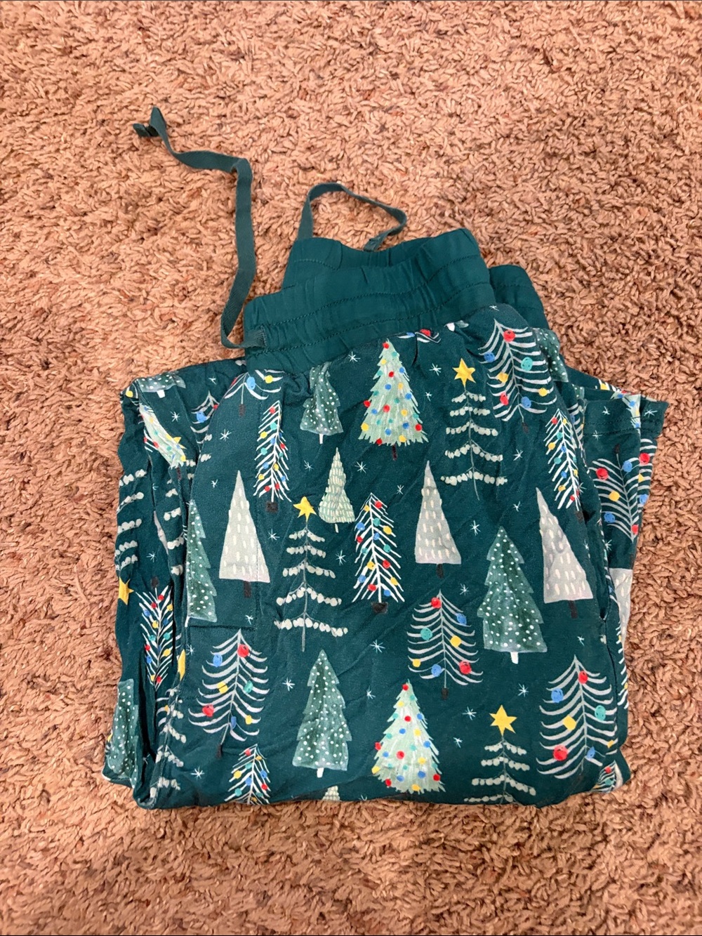 Little Sleepies Christmas Tree Print Pajama Pants - Teal Green Long Loose Pants